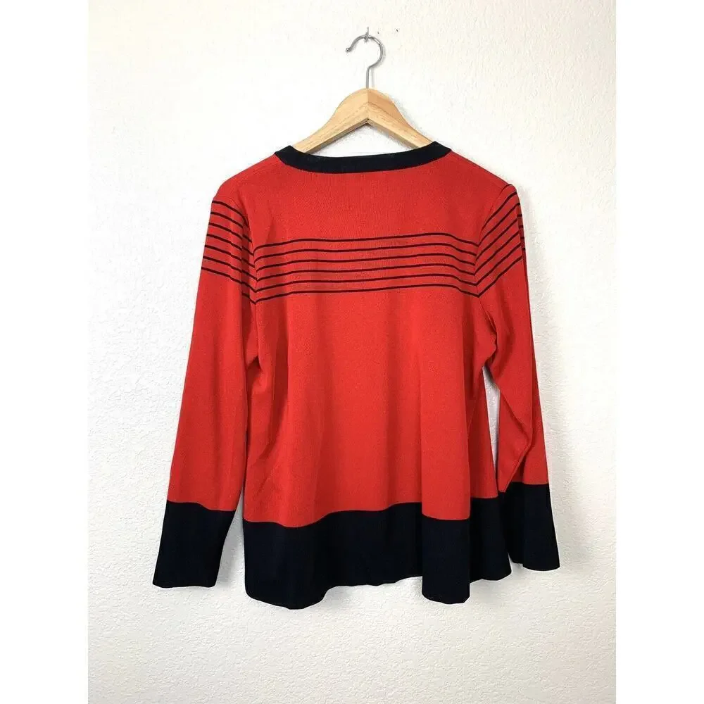 Exclusively Misook Red Black Open Front Cardigan Jacket PS Petite Small Acrylic